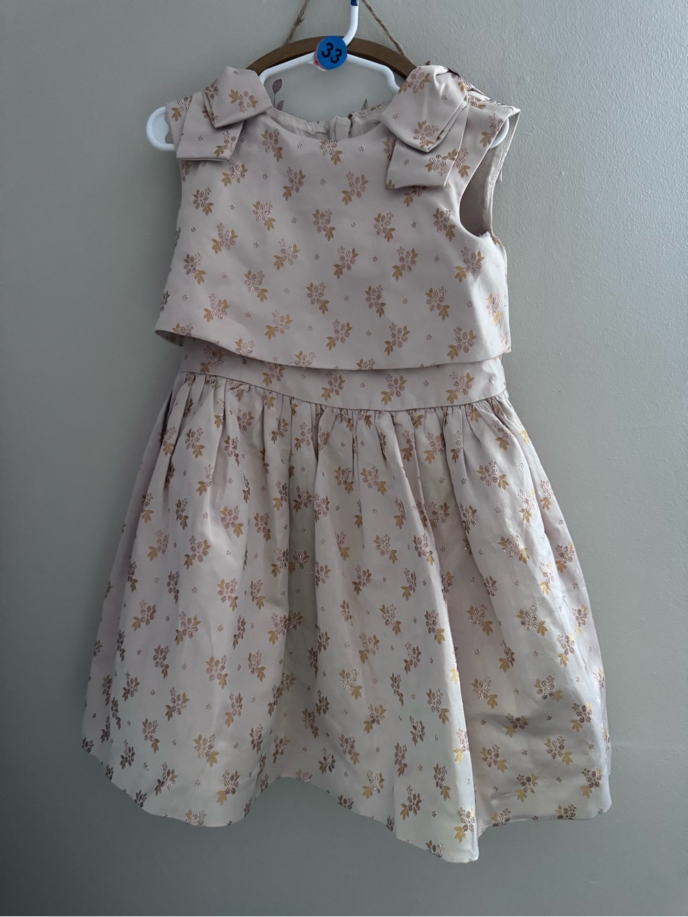 Hucklebones London Girls' Floral pale pink Party Dress with Bow Shoulders